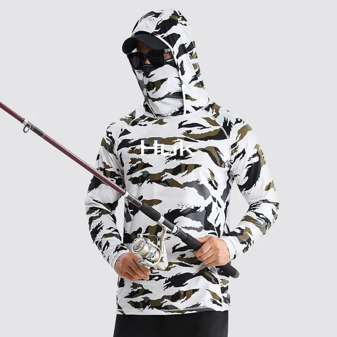 Sudadera con capucha De pesca para hombre, Sudadera con capucha con protección UV De pesca, ropa De Pesca, top con capucha, gris y blanco