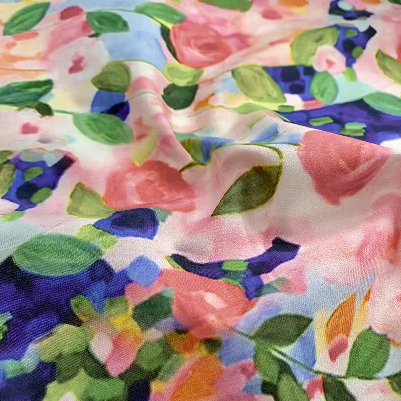 ผ้าฝ้ายป๊อปลินพิมพ์ลายดอกไม้และต้นไม้ขนาด145X50ซม. แบบ DIY ใช้ในการเย็บชุดเดรสและกระโปรงของเด็ก