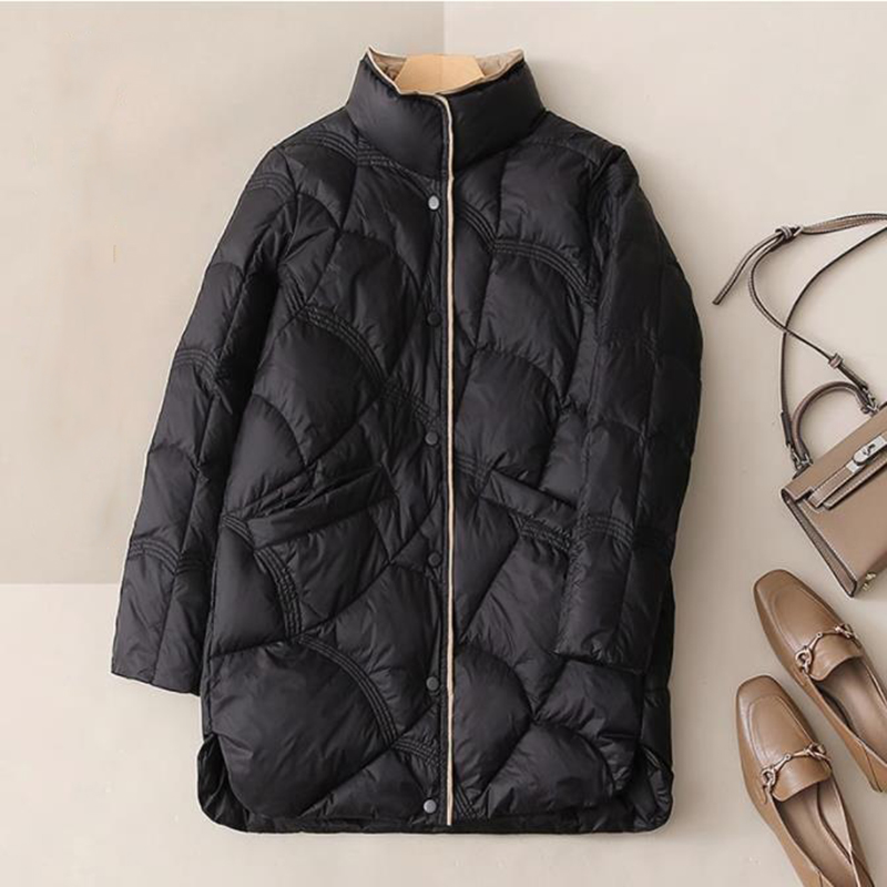 SEDUTMO Lange Vrouwen Eend Donsjacks Ultra Licht Winter Vintage Slanke Jas Herfst Casual Warm Zwart Gewatteerde Parka ED2057