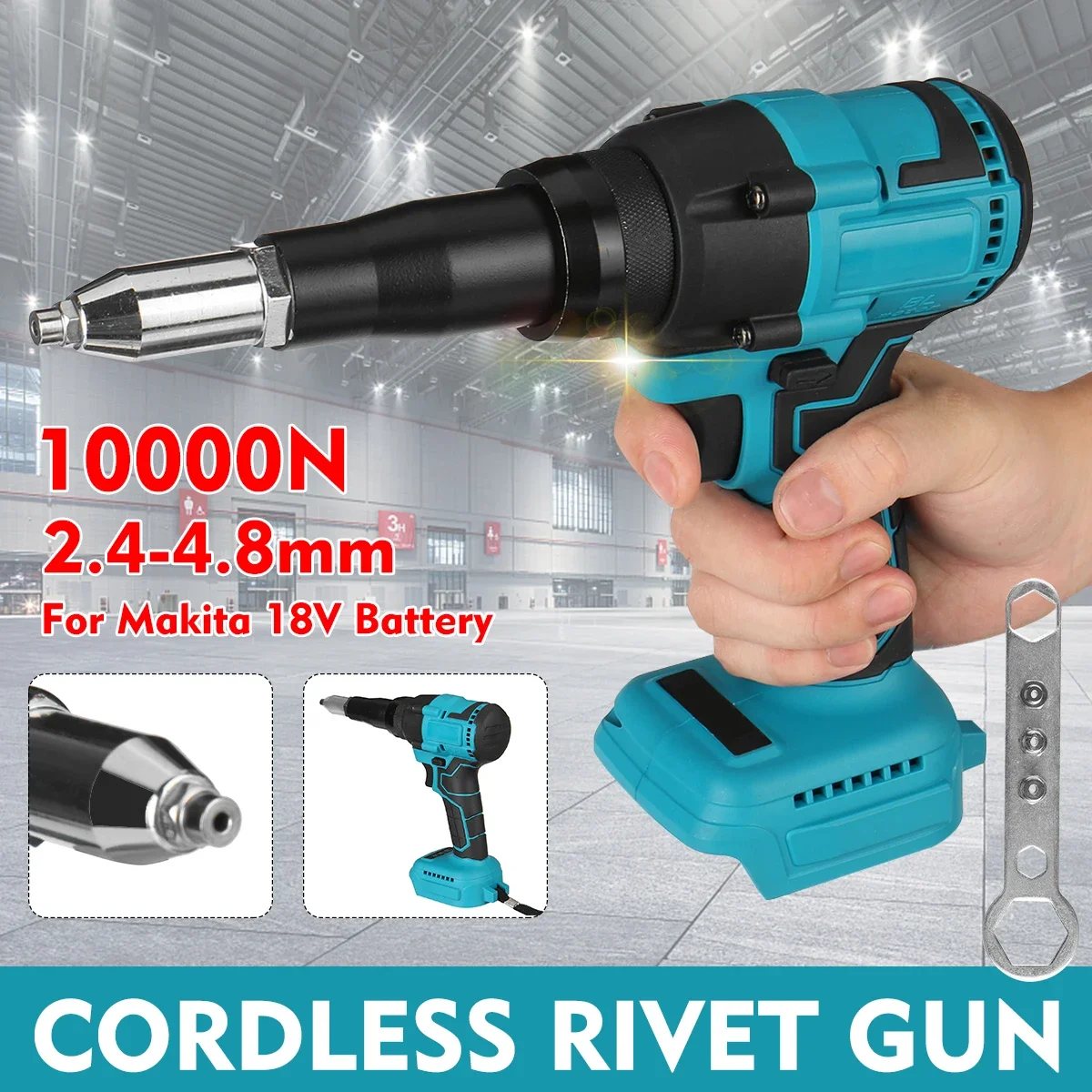 Cordless Electric Rivet Gun Rivet Nut Gun Drill Insert Nut Pull Riveting Tool 2.4-4.8mm With LED Light For Makita 18V Battery