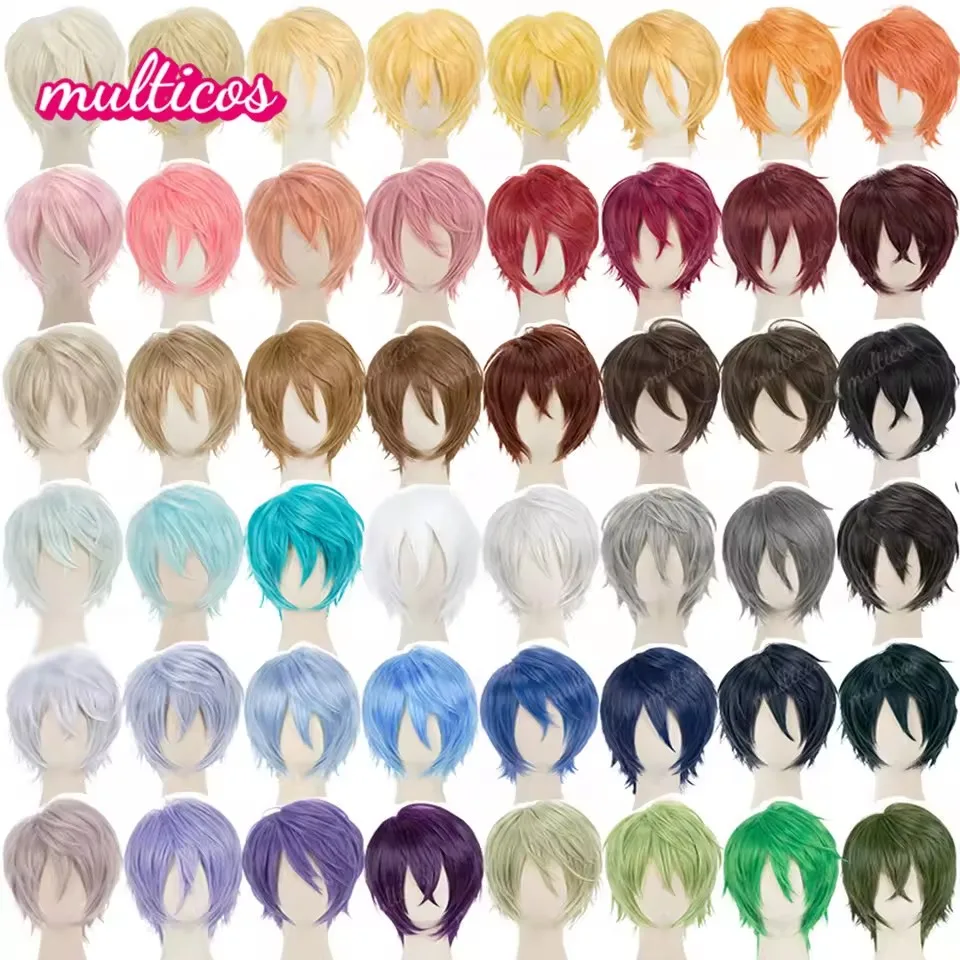 48 Màu Ngắn Thẳng Lớp Lông Tổng Hợp Bộ Tóc Giả Chịu Nhiệt Anime Đảng Cosplay Bộ Tóc Giả