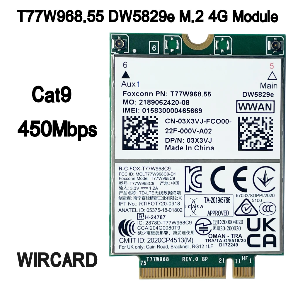 T77W968.50 DW5829e-eSIM DW5829e X20 LTE Cat9 450Mbps FDD-LTE TDD-LTE módulo 4G para portátil Dell 7320 7330 7520 7530 7430