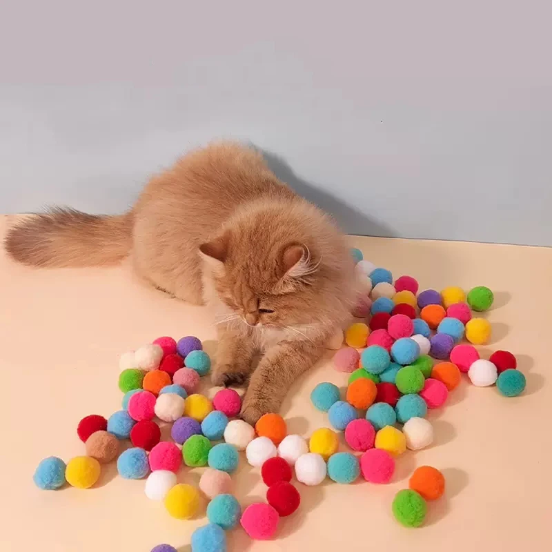 Interactive Launch Training Cat Toys Creative Kittens Mini Pompoms Games Stretch Plush Ball Toys Cat Puppy Toys Supplies