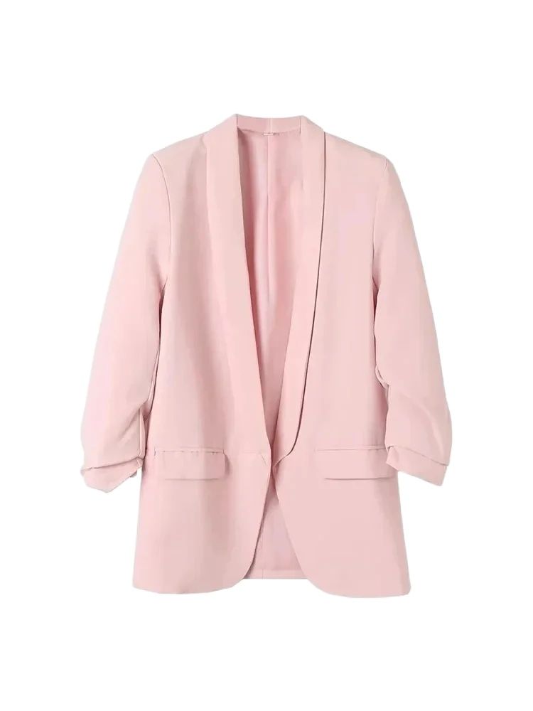 Frauen Mode Büro Tragen Offenen Blazer Mantel Vintage Lange Plissee Ärmeln Patten Taschen Weibliche Oberbekleidung Chic Tops