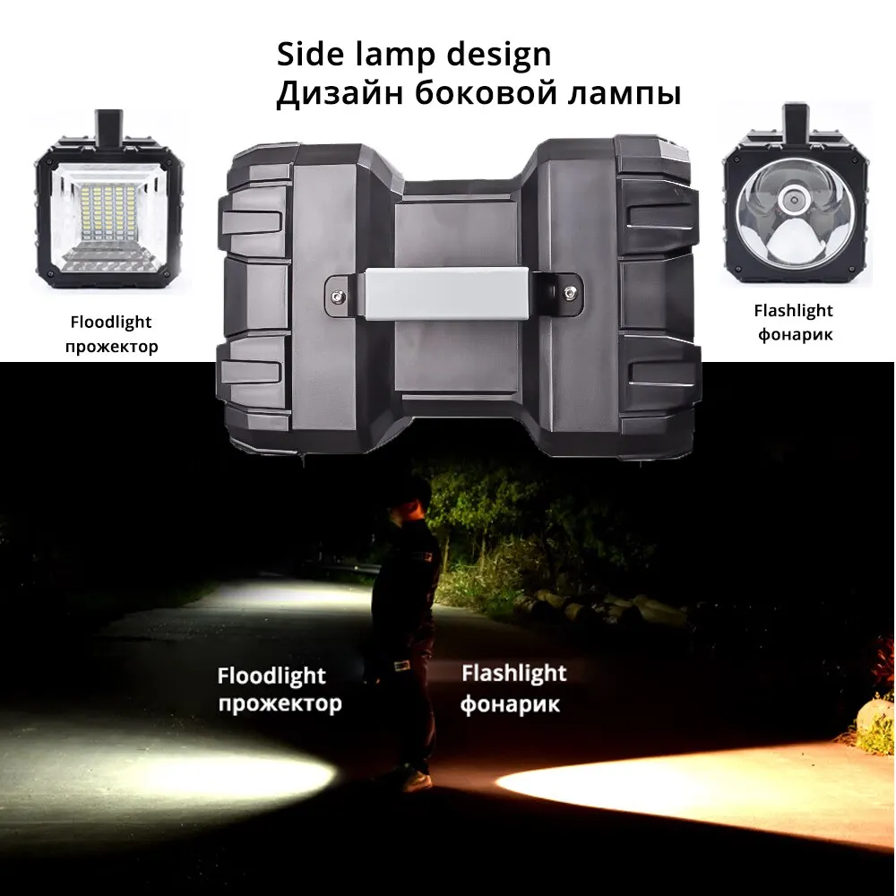 Camping High Power Led Taschenlampen Wiederaufladbare Scheinwerfer Suchscheinwerfer Doppel Kopf Mit Leistungsstarke Lampe Perle Wasserdicht
