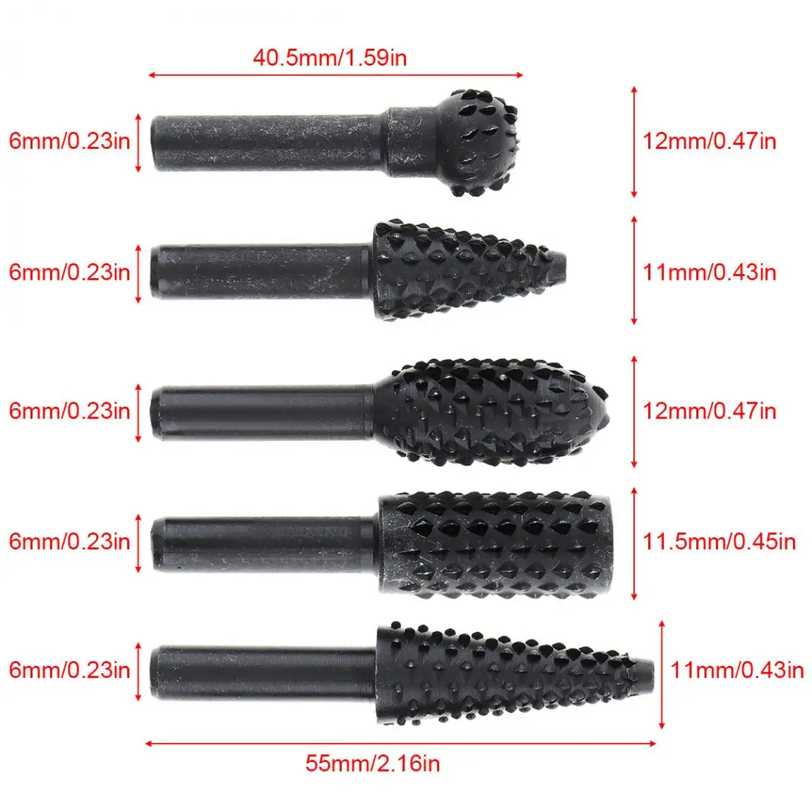 5pc Schwarz Holzbearbeitung Wolf Zahn Stick Dreh Datei DIY Schleifen Zubehör Set Elektrische Schleifen Kopf Werkzeug