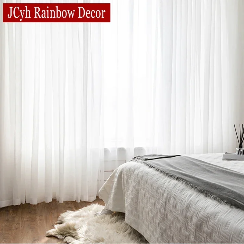 Trắng Sheer Màn Cho Phòng Khách Cửa Sổ Trong Suốt Voan Voan Màn Cortinas Cưới Vải Viền Trang Trí Nhà Voilage Firanka