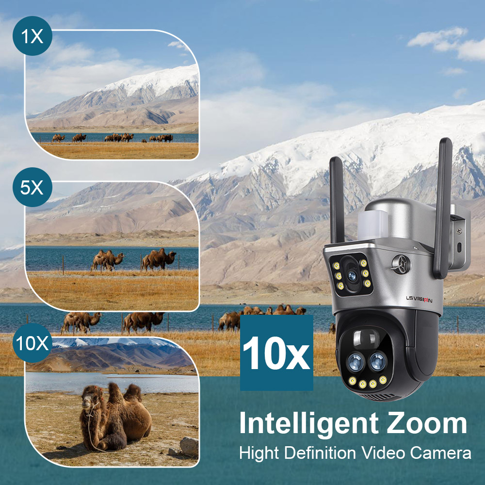 LS VISION 6K 4G Wifi Solar Camera 10x Zoom Three Lens PTZ Outdoor Surveillance CCTV IP Camara Ai Tracking Wifi Security Cam V380