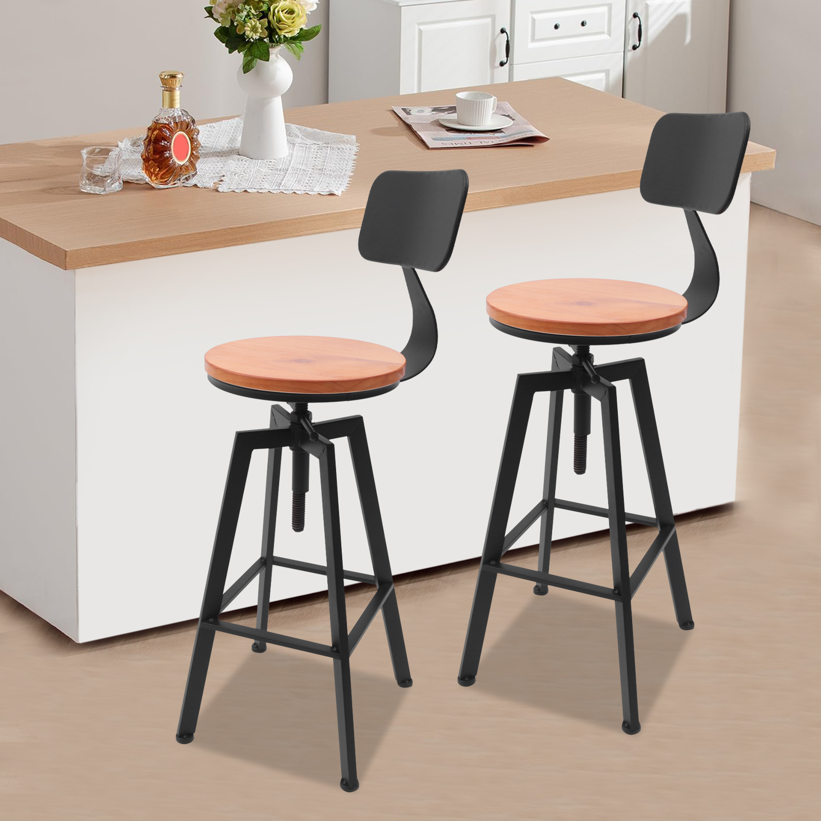 Drehbare Barhocker, höhenverstellbar, Thekenhocker, Vintage-Industrie-Barhocker, Fassungsvermögen: 100 kg, 92–12 cm