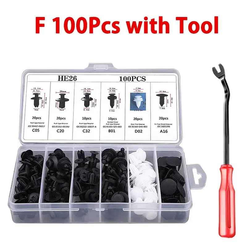 Kit de clips de sujeción automático de 100 piezas: retenedores de varios tamaños para guardabarros, parachoques, puerta y embellecedor de paneles de automóviles