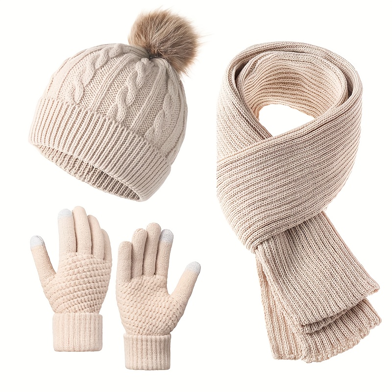 Warm Winter 3pcs Set - Hat, Scarf & Gloves. Soft & Comfortable. Perfect for Commuting, Shopping & Outdoor Activities.