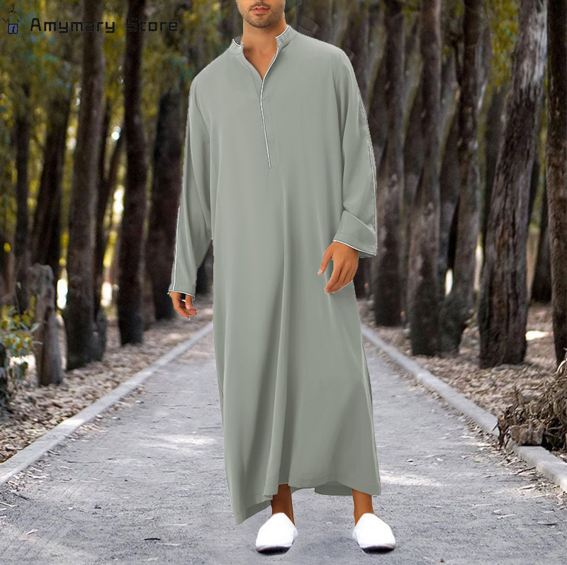 Túnica de Kaftan muçulmana solta para homens, Oriente Médio, Manga Comprida, Árabe, Islâmico, Cor Sólida, Maxi, Dubai, Abaya, Jubba, Thobe, Vestuário
