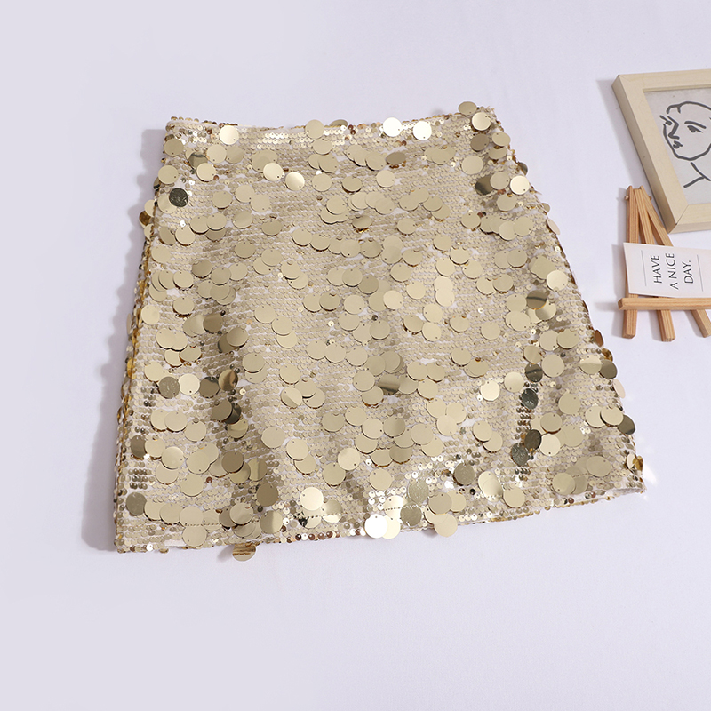 여성용 밝은 스팽글 짧은 스커트, A라인 스커트, 골드 샤이니 스커트, 여름 2024 신상