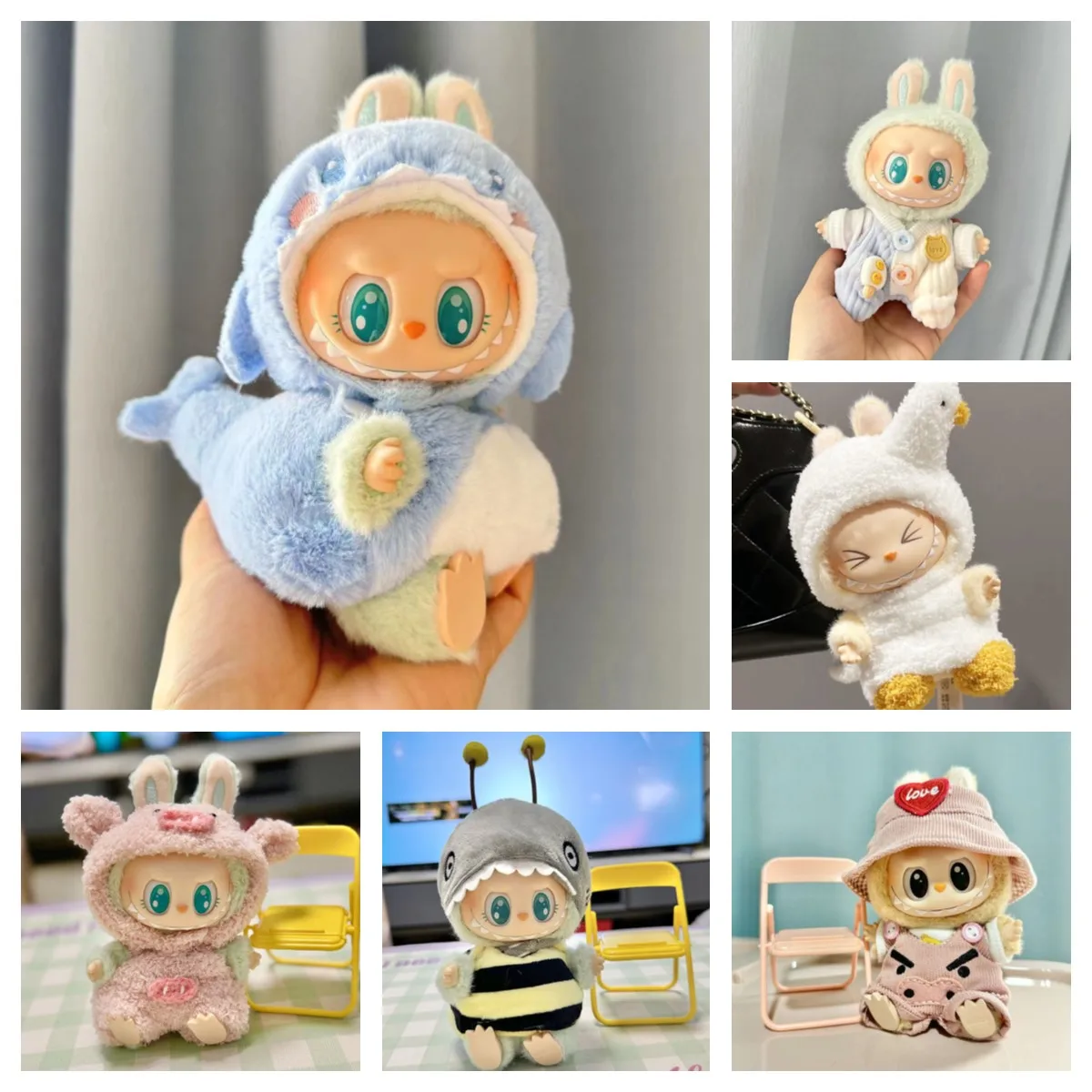 Mini ropa de muñeca de peluche, accesorios de atuendo para Corea Kpop Exo Labubu V1 V2, muñecas Idol, ganso, dinosaurio, macarrón, regalo