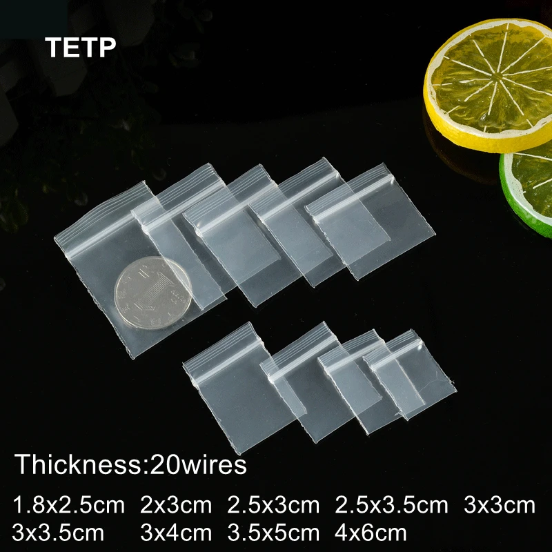 TETP 100 Chiếc 20 Dây Mini Trong Suốt Ziplock Túi Nhựa Nhỏ Trang Sức Bán Lẻ Phụ Kiện Bảo Quản Bao Bì Tiếp Liệu Reclosable Làm Dày