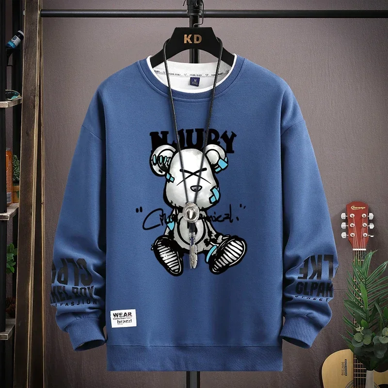 Sudadera de otoño para hombre, camiseta de manga larga con estampado de oso fresco, ropa de moda para hombre, Top de diseño exclusivo Harajuku con cuello redondo de color caqui