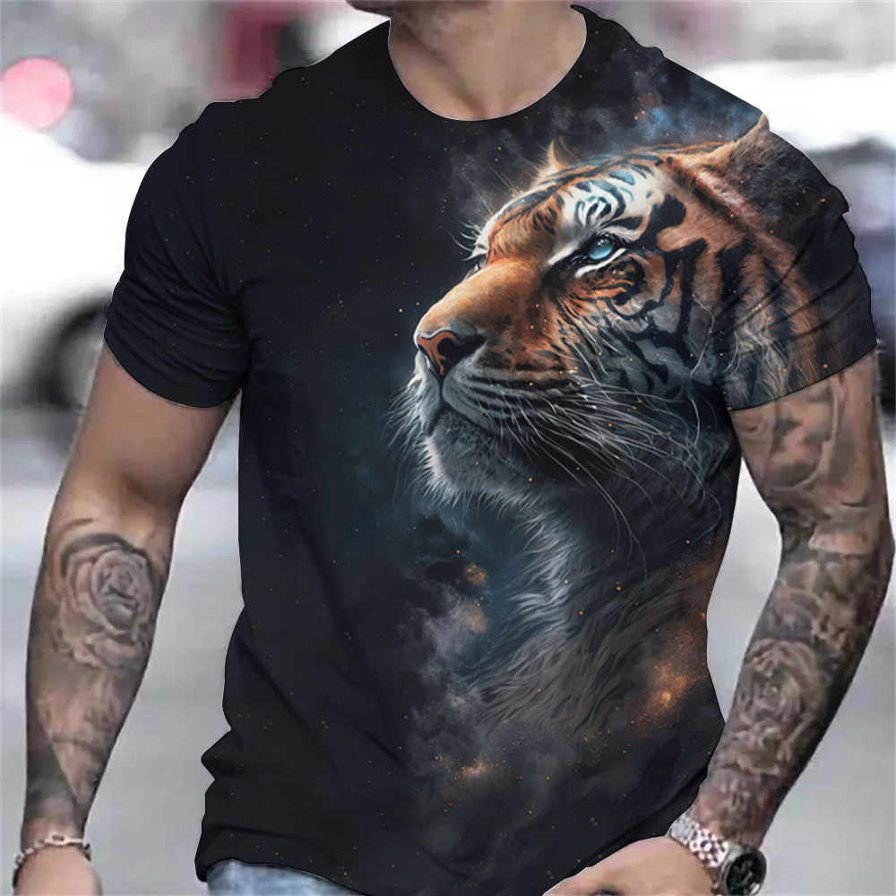 メンズタイガープリントTシャツ,3DアニマルプリントTシャツ,半袖セーター,特大Tシャツ,カジュアルTシャツ,紳士服,夏