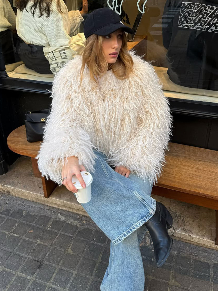 Tossy Vrouwelijke Pluizige Nep Vossenbont Jas Overjas Winter Losse Luxe Lange Mouw Hoge Taille Patchwork Jas Dames Uitloper 2025