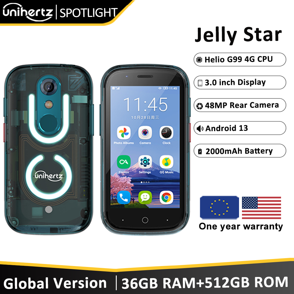 Unihertz Jelly Star Mini Smartphone 8GB 256GB Led Light Unlocked Transparent Backshell Cellphones For Spare Phone