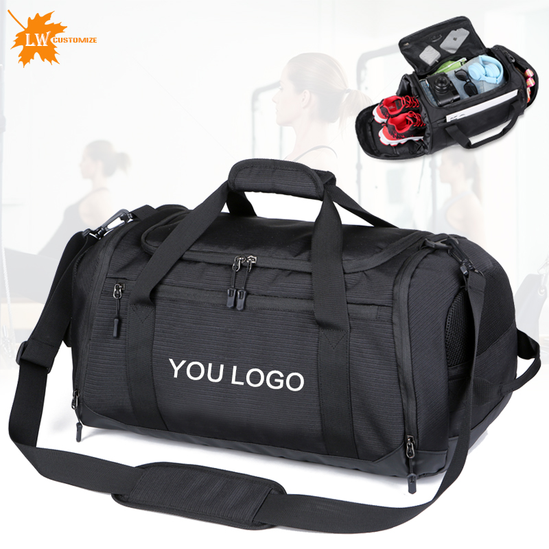 Bolsa de ginástica com logotipo personalizado, bolsa de viagem à prova d'água para fitness, armazenamento de treinamento, bolsa de bagagem masculina, padrão de logotipo impresso
