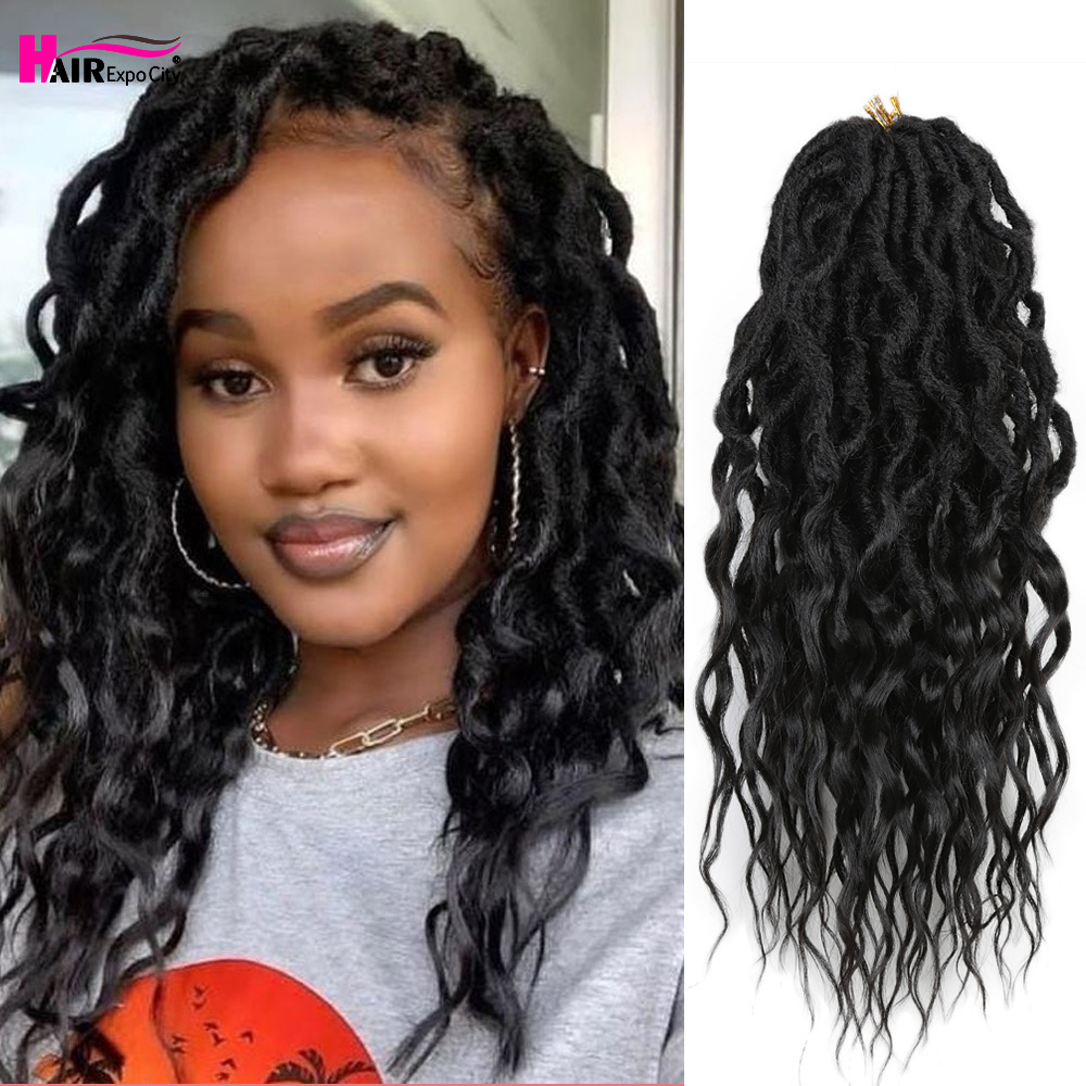 Goddess Wave Locs Szydełkowe włosy z kręconymi końcami Syntetyczne warkocze Wstępnie zapętlone Faliste Sztuczne szydełkowe Locs Długie dredy Hair Expo City