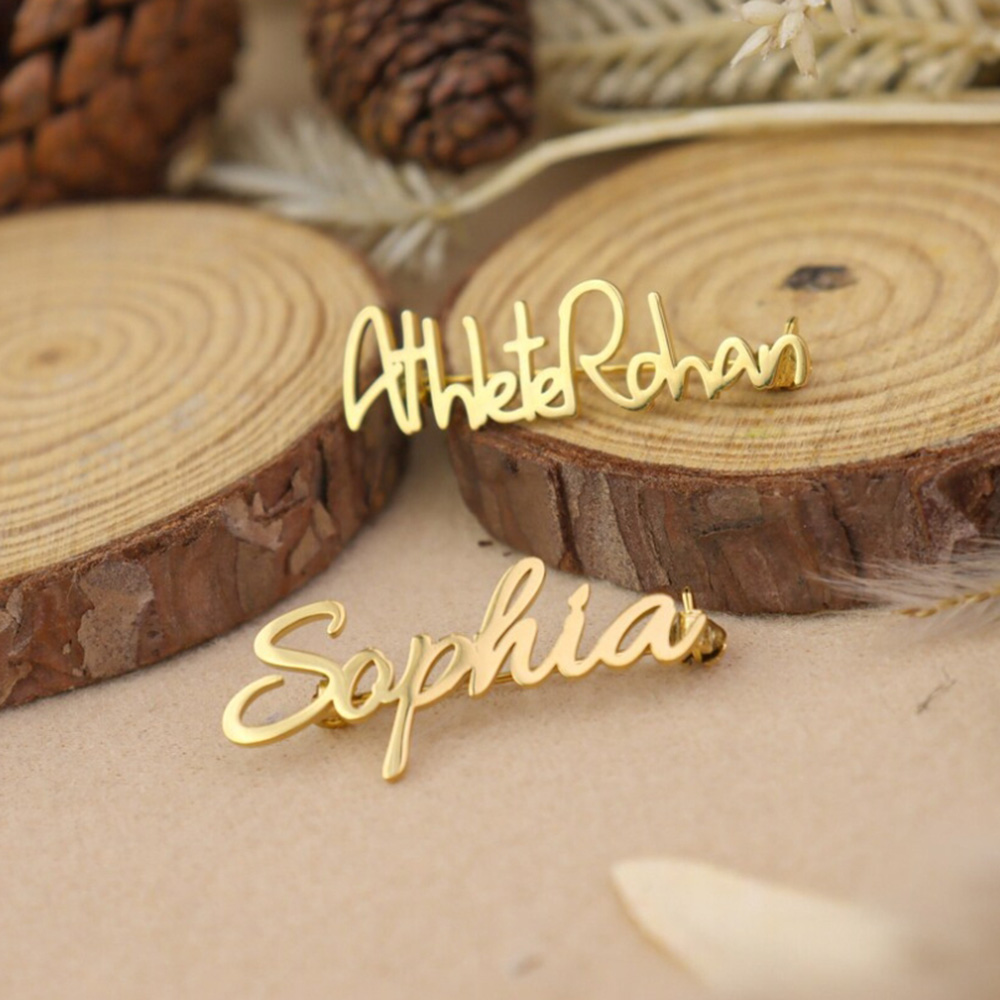 Broche com nome personalizado, seleção de fonte personalizada, broche personalizado em aço inoxidável, joias requintadas