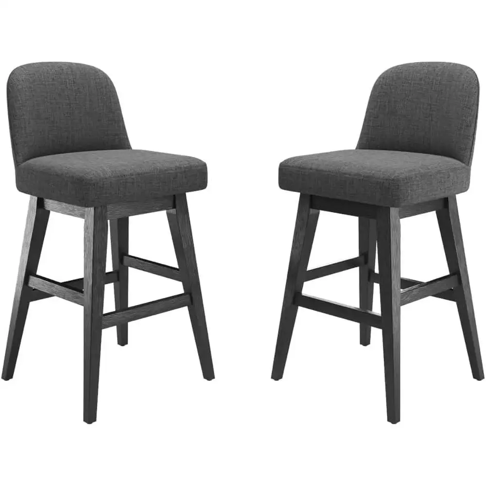 Modern 360° Swivel Bar Stools Set of 2 Counter Height Upholstered Stools with Backs Solid Wood Legs Kitchen and Bar