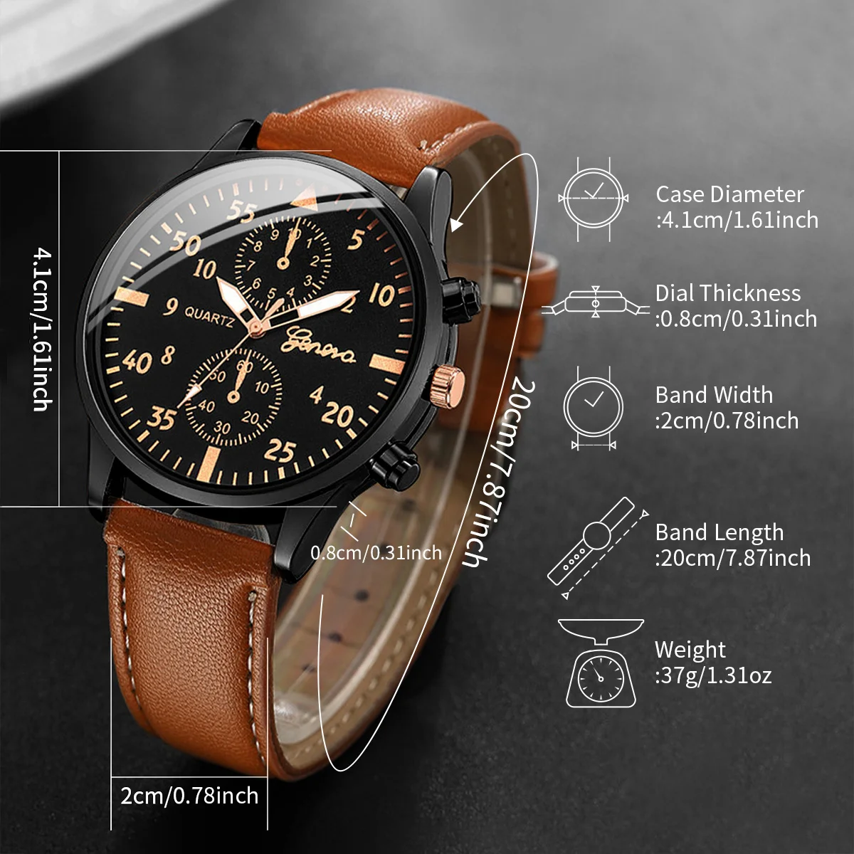 Conjunto de relojes de negocios para hombre, pulsera de cuarzo con esfera árabe, de cuero, Vintage, sin caja, 4 unidades