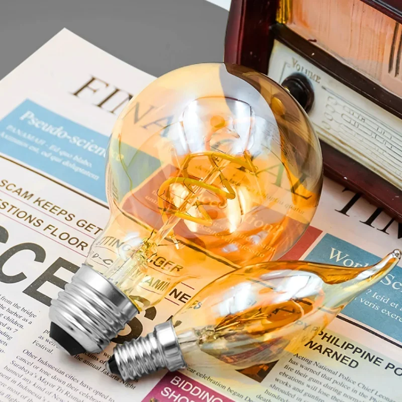 1-10pcs E27 E14 Retro Edison LED Filament Bulb AC 220V Spiral Light C35 G45 A60 ST64 G80 G95 G125 Glass Bulb Retro Candle Lamp