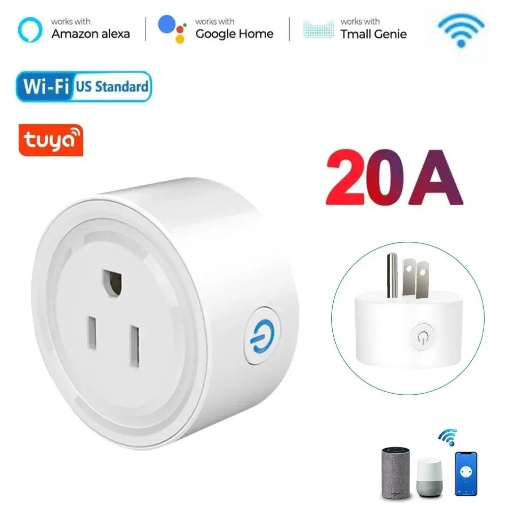 Tuya WiFi enchufe inteligente estándar de EE. UU. 20/10A salida WiFi para hogar inteligente funciona con Alexa Google Home, Control remoto de sus electrodomésticos