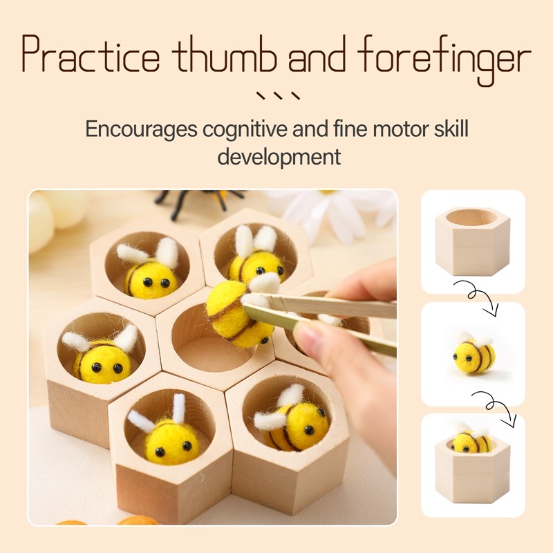 Juguetes sensoriales de abeja para recién nacidos, juguete de habilidad motora fina, juego Montessori de abejas, juguetes creativos de madera para bebés de 0 a 12 meses, regalos