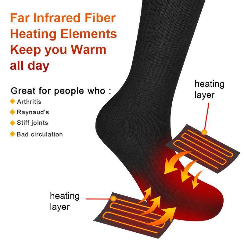 SAVIOR HEAT 充電式加熱ソックス 男性と女性用 電気加熱ソックス 暖かい足のサーマルストッキング バッテリー付き 冬用スキー