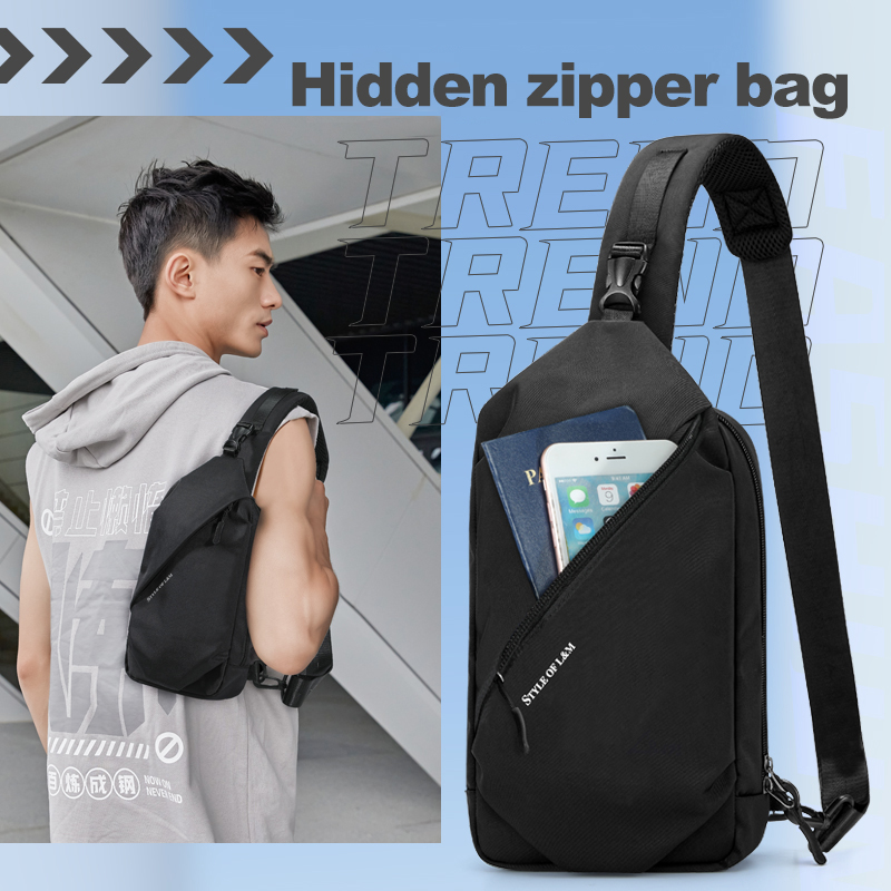男性スリングバッグ防水、ブランド L&M メンズショルダーバッグ軽量、高品質チェストパケット、盗難防止クロスバックパック