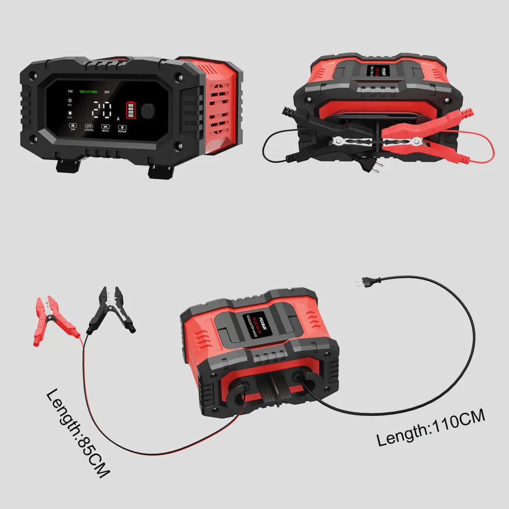 12v / 24v volautomatische acculader 7-segment slimme auto-acculader pulsreparatie voor Agm Gel nat loodzuur opladen