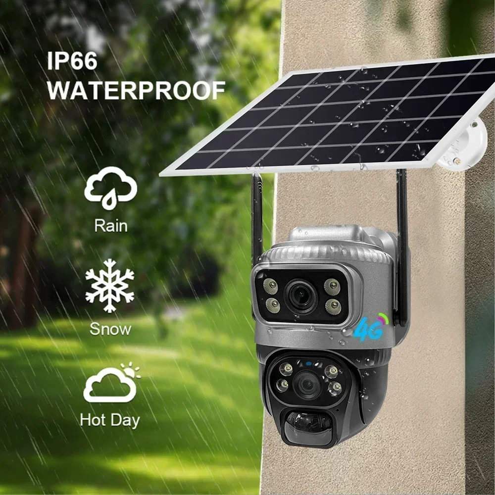 V380 Dual Lens 4G Solar Camera PIR Human Detection Night Vision Security Video Waterproof IP Camera 8MP 4K Battery CCTV Monitor