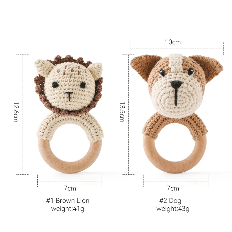 เพลงเด็ก Rattle ยางกัดของเล่นทารกแรกเกิดโครเชต์สิงโตสุนัขแหวนไม้สร้อยข้อมือ Rattle Soother ยางกัดของเล่นทําด้วยมือของเล่นเด็ก