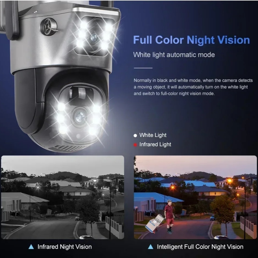 Dual Lens Solar 4G IP Camera 8MP 4K Wireless Surveillance Camera WiFi for Smart Home Night Vision with People Detection CCTV