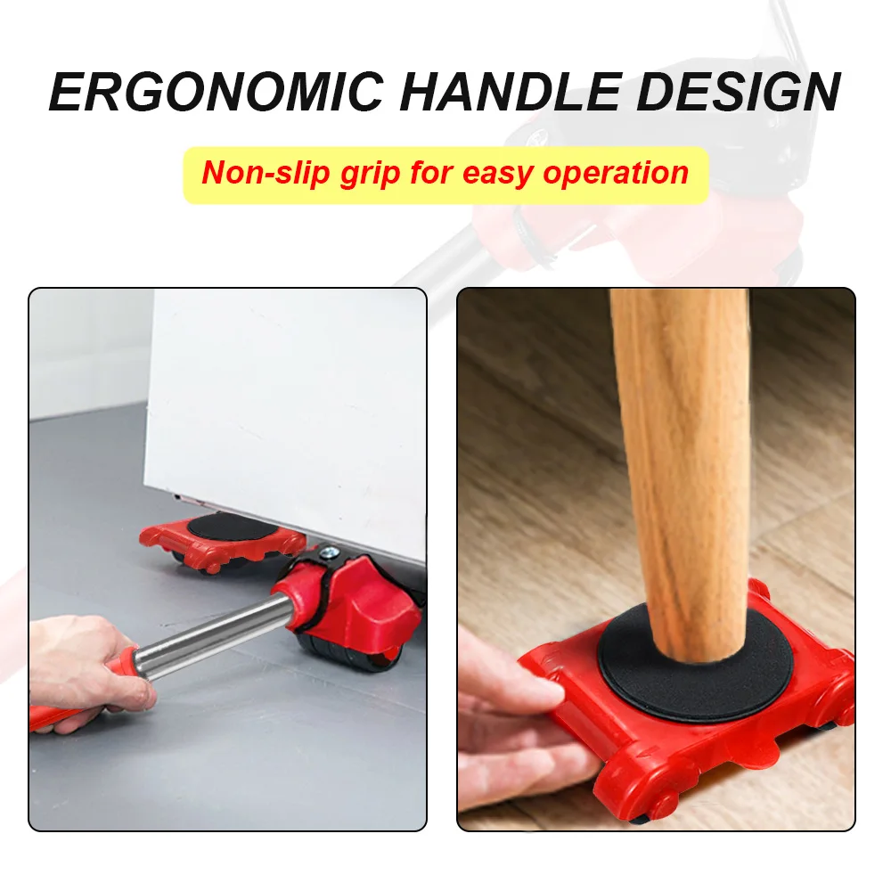 5PCS Set Furniture Dropshipping Mover Tool Transport Set Transport Lifter Heavy Stuff Moving 4 Wheeled Mover Roller Hand Tools