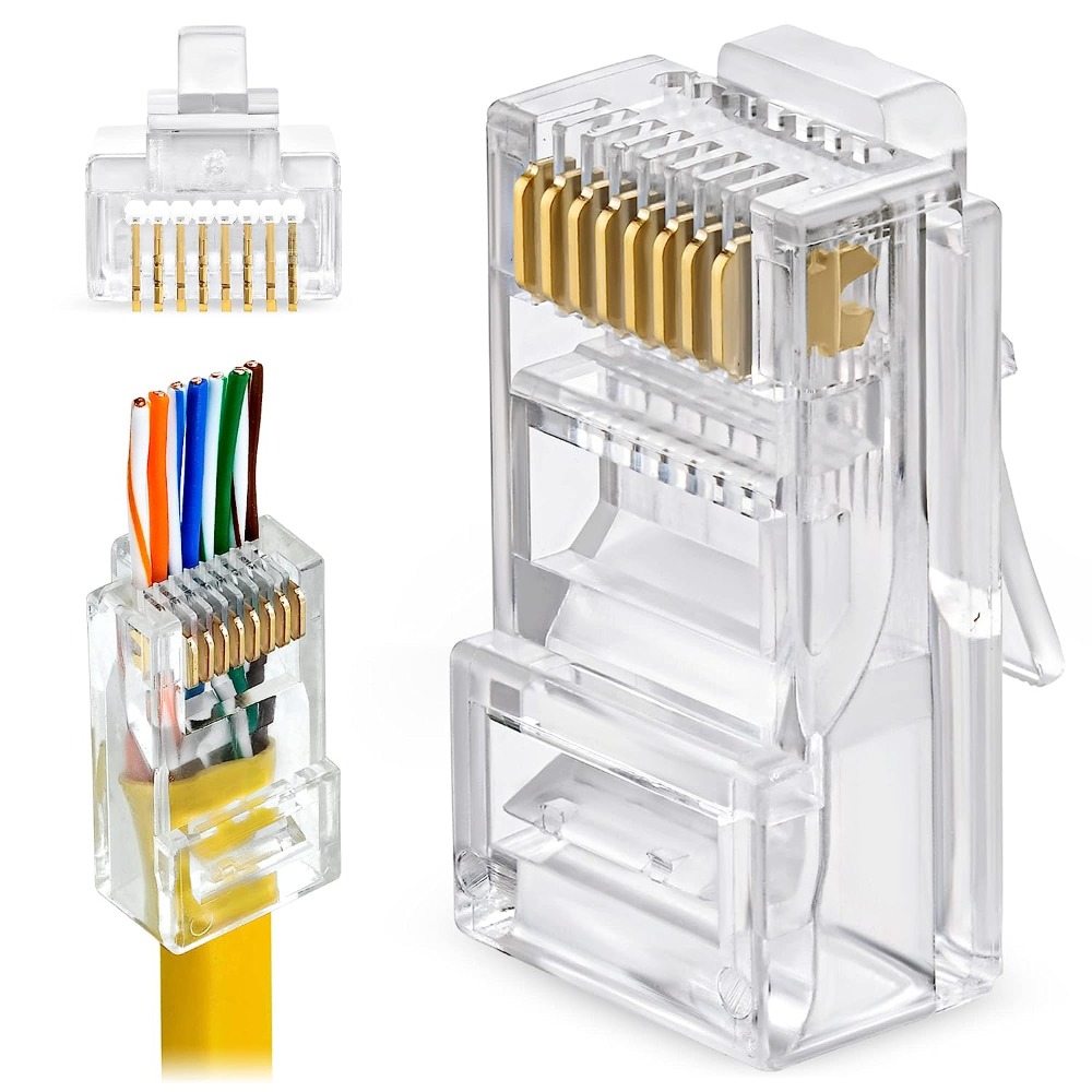 ZoeRax 50 conectores de paso RJ45 Cat6-enchufe Modular EZ a engarzado para Cable de red UTP sólido o trenzado