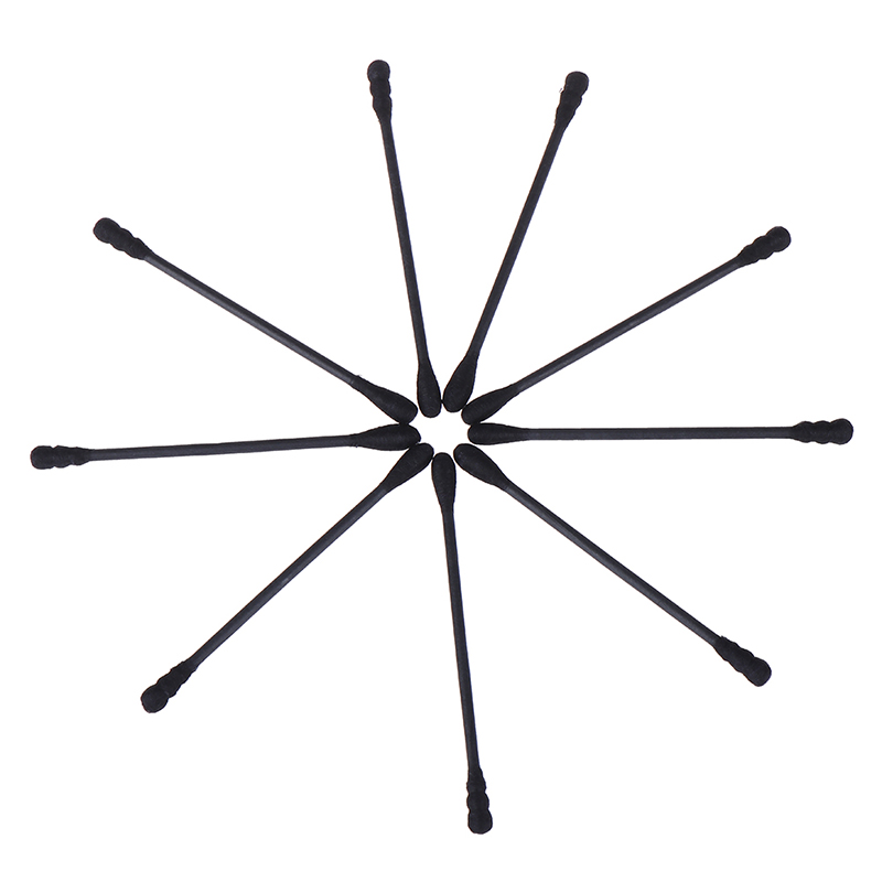 200pcs Disposable Cotton Swab Spiral Ear Cleaner Black Double Heads Makeup