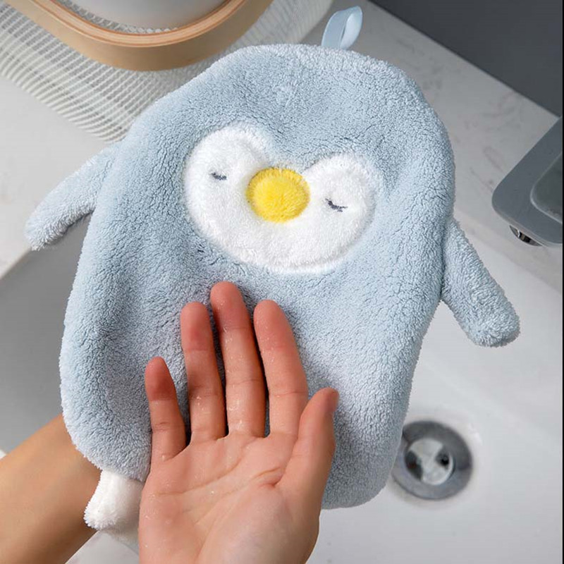 Toalla de mano de pingüino pequeño, paño de mano drapeado, terciopelo Coral, dibujos animados, Animal, engrosamiento, absorbente