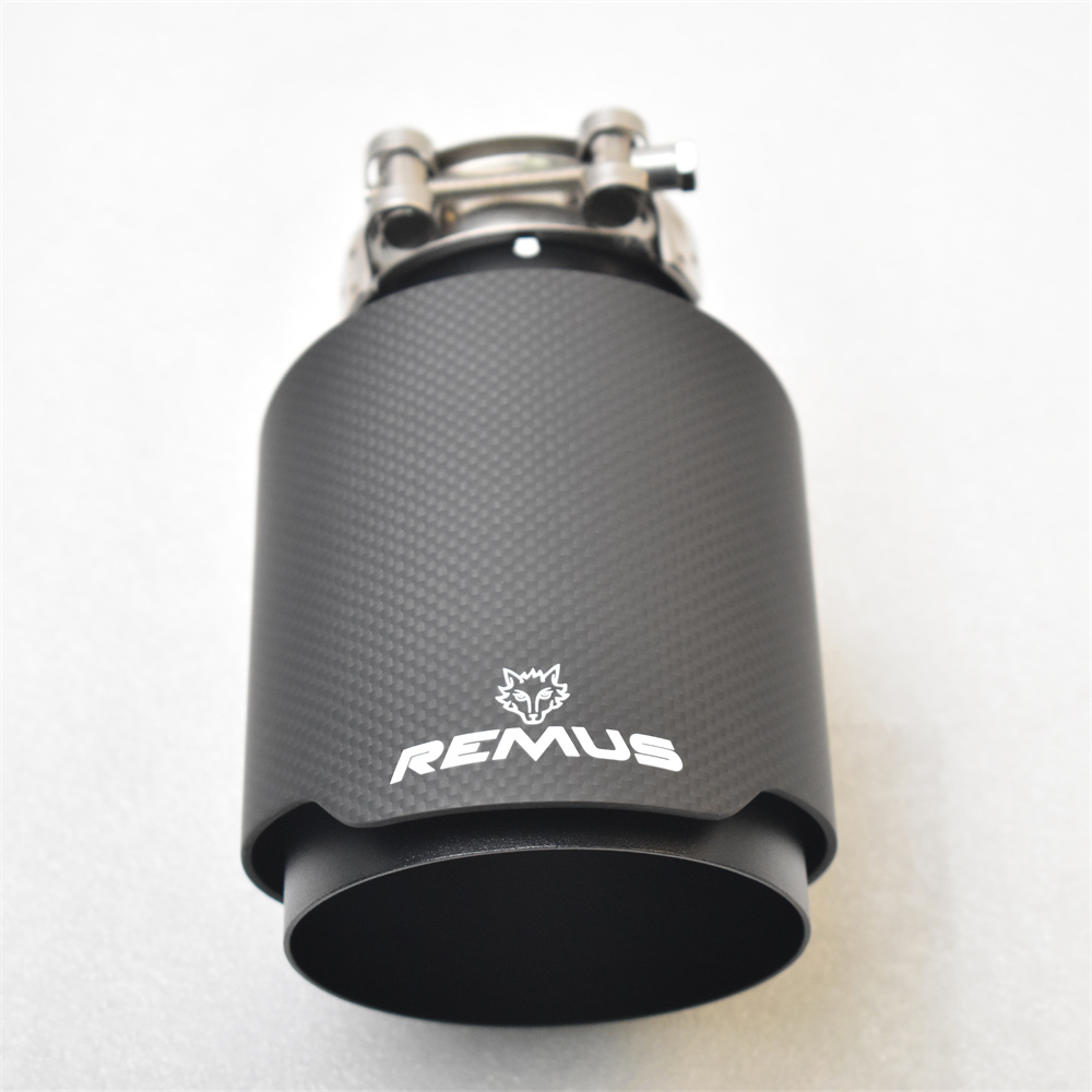 マットブラックパイプカーボンファイバー REMUS ステンレス鋼ユニバーサルエキゾーストパイプマフラーパイプ x4 自動車用マイクロヒント
