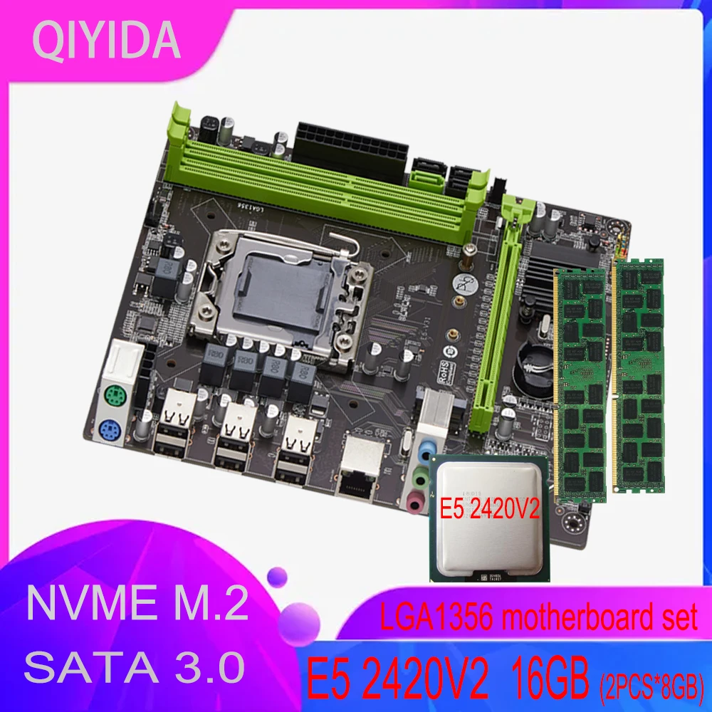 Qiyida X79 Motherboard-Set E5 2420V2 2*8GB=16GB DDR3-Speicher-Kombi-Kit-Set NVME SATA 3.0 M ATX Server E5 V32