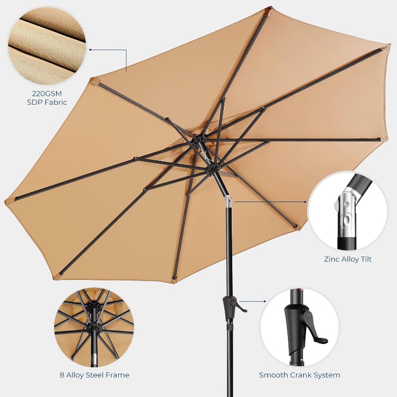 9ft Outdoor Patio Umbrella - Market Table Pool Deck Umbrella UPF50+ UV Protection with Push Button Tilt