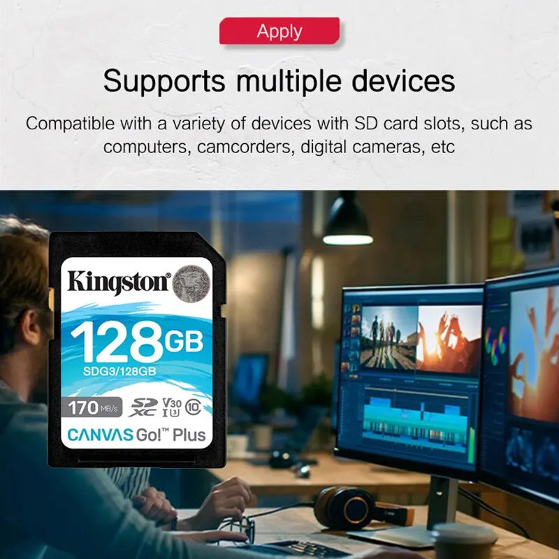 Kingston SD Card 64GB 128GB 256GB SDG3 Memory Cards Up to 170MB/s Read V30 U3 Flash Card C10 for Camera