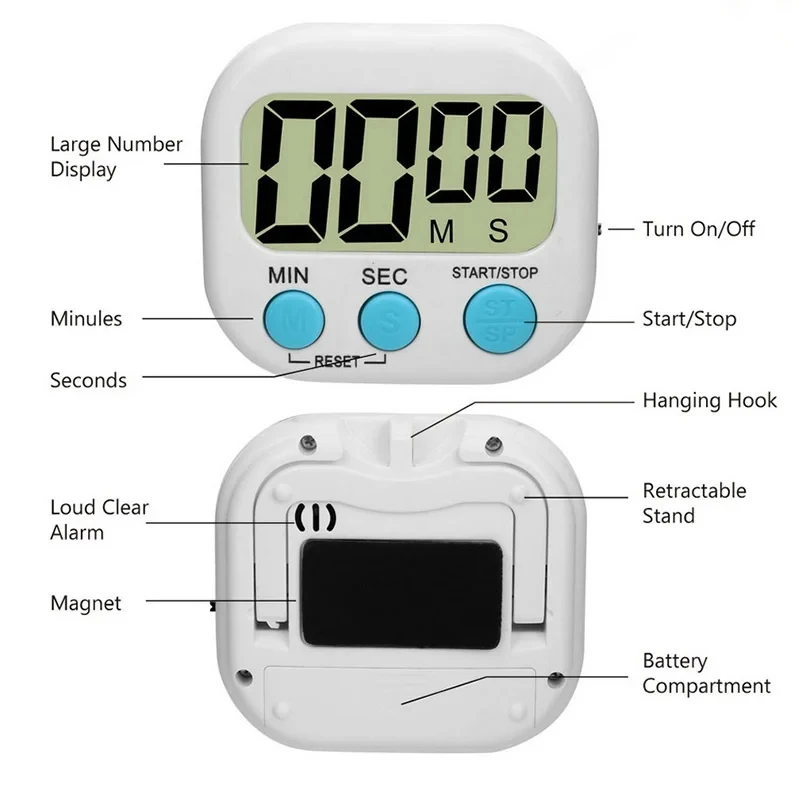 1PC LCD จับเวลาครัวดิจิตอลแม่เหล็กทําอาหารขนาดใหญ่นับถอยหลัง CLEAR Loud ALARM Stonego อุปกรณ์ครัวหน้าแรก