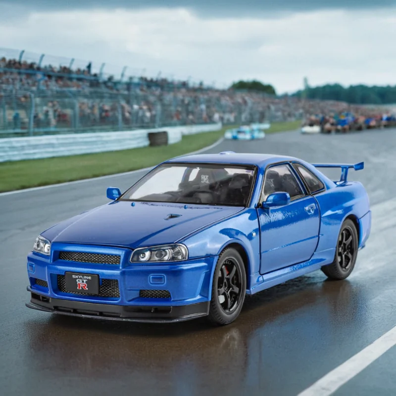 Model samochodu ze stopu GTR-R34 w skali 1:24 z autentycznymi efektami dźwiękowymi, kolekcjonerska zabawka premium dla dzieci i dorosłych