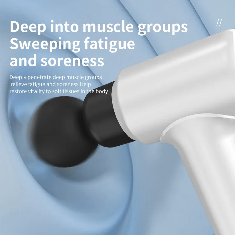 Pistola de masaje MUKASI con mango extendido desmontable, masajeador muscular de tejido profundo, luz de respiración fresca, para aliviar el dolor muscular