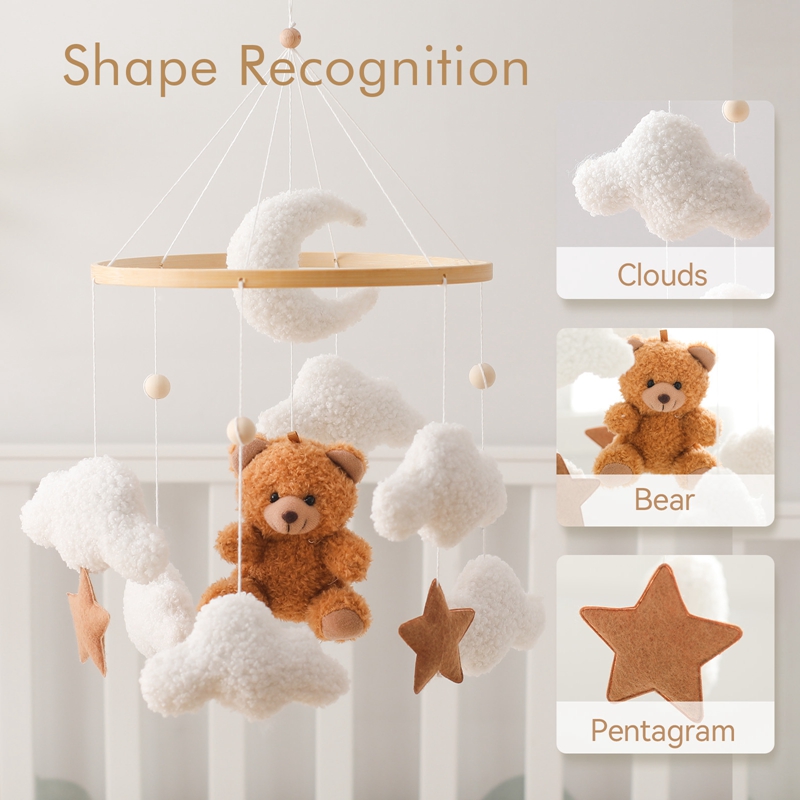 Sonajero móvil para cuna de bebé, juguete, campana de cama de madera, colgante móvil, muñeco de oso de terciopelo, juguete, caja de música para recién nacido, soporte móvil para cuna, regalo