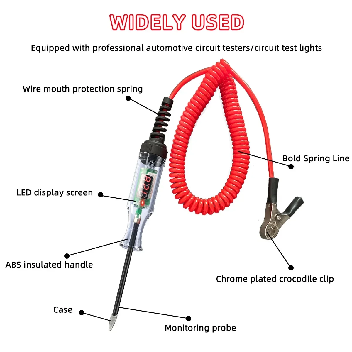 Probador de circuito automático Max 90V, probador de voltaje de camión, probador de circuito automático, pluma de prueba de sonda de diagnóstico automático DC 6V 12V 24V